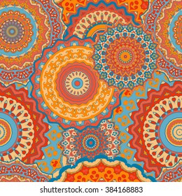 Seamless ethnic pattern with mandala. Vintage decorative elements. Hand drawn background. Islam, Arabic, Indian, ottoman motifs. 