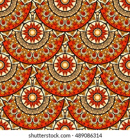 Seamless ethnic pattern with mandala. Vintage decorative elements. Hand drawn background. Islam Arabic Indian ottoman motifs.
