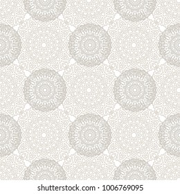 Seamless Ethnic Pattern with Mandalas. Arabesque Rapport for Print, Calico, Chintz, Wallpaper. Damask Motif in Vintage Style. Seamless Texture for Ethnic Design.