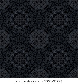 Seamless Ethnic Pattern with Mandalas. Arabesque Rapport for Print, Calico, Chintz, Wallpaper. Damask Motif in Vintage Style. Seamless Texture for Ethnic Design.