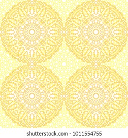 Seamless Ethnic Pattern with Mandalas. Arabesque Rapport for Print, Calico, Chintz, Wallpaper. Damask Motif in Vintage Style. Seamless Texture for Ethnic Design.