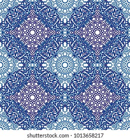 Seamless Ethnic Pattern with Mandalas. Arabesque Rapport for Print, Calico, Chintz, Wallpaper. Damask Motif in Vintage Style. Seamless Texture for Ethnic Design.
