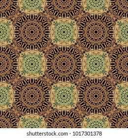 Seamless Ethnic Pattern with Mandalas. Arabesque Rapport for Print, Calico, Chintz, Wallpaper. Damask Motif in Vintage Style. Seamless Texture for Ethnic Design.