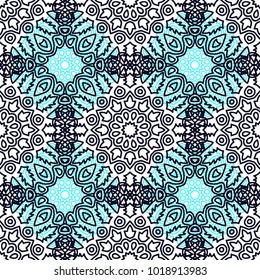 Seamless Ethnic Pattern with Mandalas. Arabesque Rapport for Print, Calico, Chintz, Wallpaper. Damask Motif in Vintage Style. Seamless Texture for Ethnic Design.