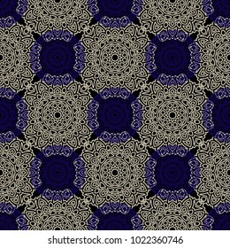 Seamless Ethnic Pattern with Mandalas. Arabesque Rapport for Print, Calico, Chintz, Wallpaper. Damask Motif in Vintage Style. Seamless Texture for Ethnic Design.