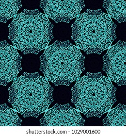 Seamless Ethnic Pattern with Mandalas. Arabesque Rapport for Print, Calico, Chintz, Wallpaper. Damask Motif in Vintage Style. Seamless Texture for Ethnic Design.