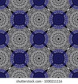 Seamless Ethnic Pattern with Mandalas. Arabesque Rapport for Print, Calico, Chintz, Wallpaper. Damask Motif in Vintage Style. Seamless Texture for Ethnic Design.