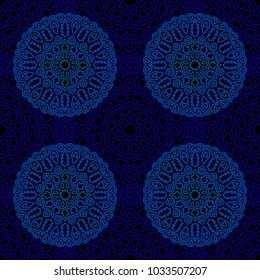 Seamless Ethnic Pattern with Mandalas. Arabesque Rapport for Print, Calico, Chintz, Wallpaper. Damask Motif in Vintage Style. Seamless Texture for Ethnic Design.