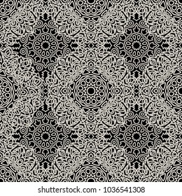 Seamless Ethnic Pattern with Mandalas. Arabesque Rapport for Print, Calico, Chintz, Wallpaper. Damask Motif in Vintage Style. Seamless Texture for Ethnic Design.