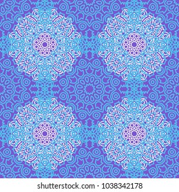 Seamless Ethnic Pattern with Mandalas. Arabesque Rapport for Print, Calico, Chintz, Wallpaper. Damask Motif in Vintage Style. Seamless Texture for Ethnic Design.