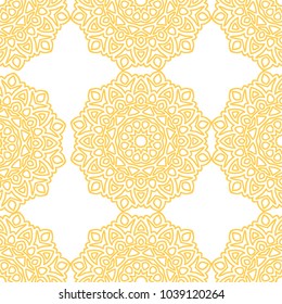 Seamless Ethnic Pattern with Mandalas. Arabesque Rapport for Print, Calico, Chintz, Wallpaper. Damask Motif in Vintage Style. Seamless Texture for Ethnic Design.