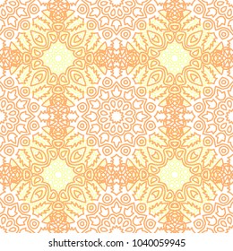 Seamless Ethnic Pattern with Mandalas. Arabesque Rapport for Print, Calico, Chintz, Wallpaper. Damask Motif in Vintage Style. Seamless Texture for Ethnic Design.