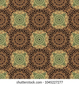Seamless Ethnic Pattern with Mandalas. Arabesque Rapport for Print, Calico, Chintz, Wallpaper. Damask Motif in Vintage Style. Seamless Texture for Ethnic Design.