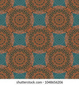 Seamless Ethnic Pattern with Mandalas. Arabesque Rapport for Print, Calico, Chintz, Wallpaper. Damask Motif in Vintage Style. Seamless Texture for Ethnic Design.