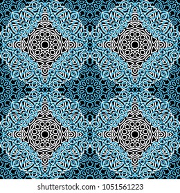 Seamless Ethnic Pattern with Mandalas. Arabesque Rapport for Print, Calico, Chintz, Wallpaper. Damask Motif in Vintage Style. Seamless Texture for Ethnic Design.