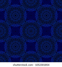 Seamless Ethnic Pattern with Mandalas. Arabesque Rapport for Print, Calico, Chintz, Wallpaper. Damask Motif in Vintage Style. Seamless Texture for Ethnic Design.