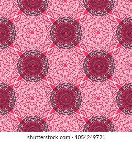 Seamless Ethnic Pattern with Mandalas. Arabesque Rapport for Print, Calico, Chintz, Wallpaper. Damask Motif in Vintage Style. Seamless Texture for Ethnic Design.