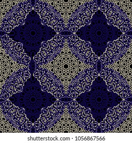 Seamless Ethnic Pattern with Mandalas. Arabesque Rapport for Print, Calico, Chintz, Wallpaper. Damask Motif in Vintage Style. Seamless Texture for Ethnic Design.