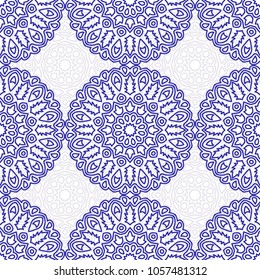 Seamless Ethnic Pattern with Mandalas. Arabesque Rapport for Print, Calico, Chintz, Wallpaper. Damask Motif in Vintage Style. Seamless Texture for Ethnic Design.