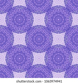 Seamless Ethnic Pattern with Mandalas. Arabesque Rapport for Print, Calico, Chintz, Wallpaper. Damask Motif in Vintage Style. Seamless Texture for Ethnic Design.
