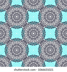 Seamless Ethnic Pattern with Mandalas. Arabesque Rapport for Print, Calico, Chintz, Wallpaper. Damask Motif in Vintage Style. Seamless Texture for Ethnic Design.