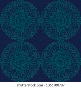 Seamless Ethnic Pattern with Mandalas. Arabesque Rapport for Print, Calico, Chintz, Wallpaper. Damask Motif in Vintage Style. Seamless Texture for Ethnic Design.