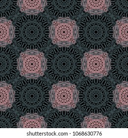 Seamless Ethnic Pattern with Mandalas. Arabesque Rapport for Print, Calico, Chintz, Wallpaper. Damask Motif in Vintage Style. Seamless Texture for Ethnic Design.