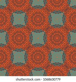 Seamless Ethnic Pattern with Mandalas. Arabesque Rapport for Print, Calico, Chintz, Wallpaper. Damask Motif in Vintage Style. Seamless Texture for Ethnic Design.
