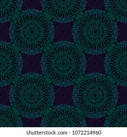 Seamless Ethnic Pattern with Mandalas. Arabesque Rapport for Print, Calico, Chintz, Wallpaper. Damask Motif in Vintage Style. Seamless Texture for Ethnic Design.
