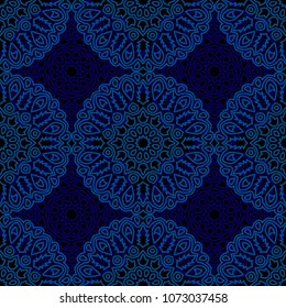 Seamless Ethnic Pattern with Mandalas. Arabesque Rapport for Print, Calico, Chintz, Wallpaper. Damask Motif in Vintage Style. Seamless Texture for Ethnic Design.