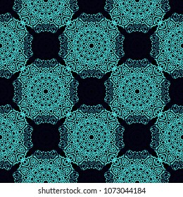 Seamless Ethnic Pattern with Mandalas. Arabesque Rapport for Print, Calico, Chintz, Wallpaper. Damask Motif in Vintage Style. Seamless Texture for Ethnic Design.