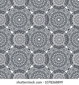 Seamless Ethnic Pattern with Mandalas. Arabesque Rapport for Print, Calico, Chintz, Wallpaper. Damask Motif in Vintage Style. Seamless Texture for Ethnic Design.