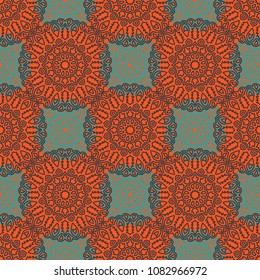 Seamless Ethnic Pattern with Mandalas. Arabesque Rapport for Print, Calico, Chintz, Wallpaper. Damask Motif in Vintage Style. Seamless Texture for Ethnic Design.