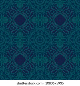 Seamless Ethnic Pattern with Mandalas. Arabesque Rapport for Print, Calico, Chintz, Wallpaper. Damask Motif in Vintage Style. Seamless Texture for Ethnic Design.