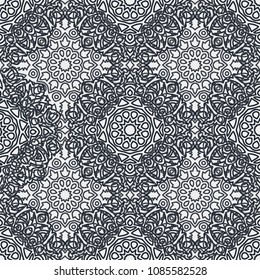 Seamless Ethnic Pattern with Mandalas. Arabesque Rapport for Print, Calico, Chintz, Wallpaper. Damask Motif in Vintage Style. Seamless Texture for Ethnic Design.