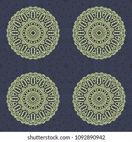 Seamless Ethnic Pattern with Mandalas. Arabesque Rapport for Print, Calico, Chintz, Wallpaper. Damask Motif in Vintage Style. Seamless Texture for Ethnic Design.