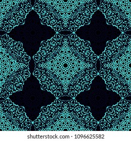 Seamless Ethnic Pattern with Mandalas. Arabesque Rapport for Print, Calico, Chintz, Wallpaper. Damask Motif in Vintage Style. Seamless Texture for Ethnic Design.