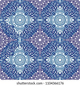 Seamless Ethnic Pattern with Mandalas. Arabesque Rapport for Print, Calico, Chintz, Wallpaper. Damask Motif in Vintage Style. Seamless Texture for Ethnic Design.