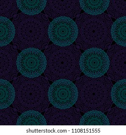 Seamless Ethnic Pattern with Mandalas. Arabesque Rapport for Print, Calico, Chintz, Wallpaper. Damask Motif in Vintage Style. Seamless Texture for Ethnic Design.