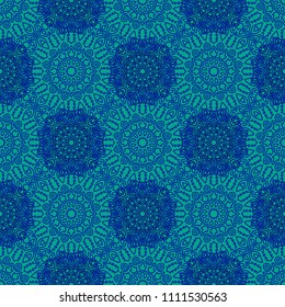 Seamless Ethnic Pattern with Mandalas. Arabesque Rapport for Print, Calico, Chintz, Wallpaper. Damask Motif in Vintage Style. Seamless Texture for Ethnic Design.