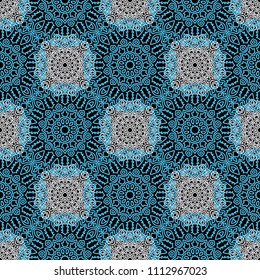 Seamless Ethnic Pattern with Mandalas. Arabesque Rapport for Print, Calico, Chintz, Wallpaper. Damask Motif in Vintage Style. Seamless Texture for Ethnic Design.