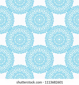 Seamless Ethnic Pattern with Mandalas. Arabesque Rapport for Print, Calico, Chintz, Wallpaper. Damask Motif in Vintage Style. Seamless Texture for Ethnic Design.