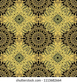 Seamless Ethnic Pattern with Mandalas. Arabesque Rapport for Print, Calico, Chintz, Wallpaper. Damask Motif in Vintage Style. Seamless Texture for Ethnic Design.