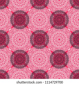 Seamless Ethnic Pattern with Mandalas. Arabesque Rapport for Print, Calico, Chintz, Wallpaper. Damask Motif in Vintage Style. Seamless Texture for Ethnic Design.