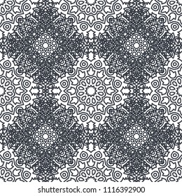 Seamless Ethnic Pattern with Mandalas. Arabesque Rapport for Print, Calico, Chintz, Wallpaper. Damask Motif in Vintage Style. Seamless Texture for Ethnic Design.
