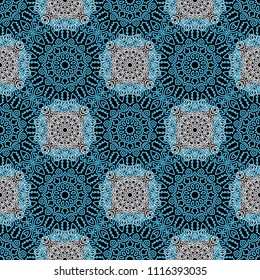 Seamless Ethnic Pattern with Mandalas. Arabesque Rapport for Print, Calico, Chintz, Wallpaper. Damask Motif in Vintage Style. Seamless Texture for Ethnic Design.