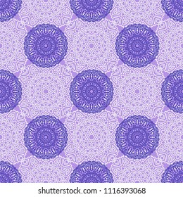 Seamless Ethnic Pattern with Mandalas. Arabesque Rapport for Print, Calico, Chintz, Wallpaper. Damask Motif in Vintage Style. Seamless Texture for Ethnic Design.