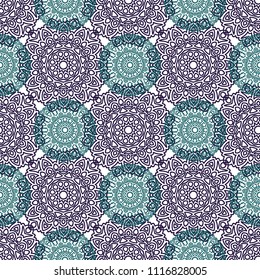 Seamless Ethnic Pattern with Mandalas. Arabesque Rapport for Print, Calico, Chintz, Wallpaper. Damask Motif in Vintage Style. Seamless Texture for Ethnic Design.