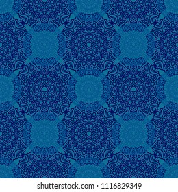 Seamless Ethnic Pattern with Mandalas. Arabesque Rapport for Print, Calico, Chintz, Wallpaper. Damask Motif in Vintage Style. Seamless Texture for Ethnic Design.