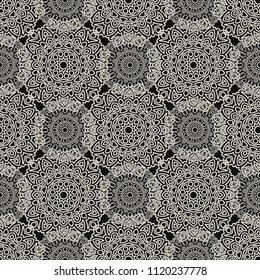 Seamless Ethnic Pattern with Mandalas. Arabesque Rapport for Print, Calico, Chintz, Wallpaper. Damask Motif in Vintage Style. Seamless Texture for Ethnic Design.